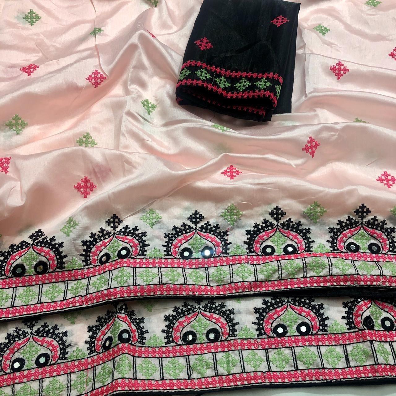Embroideried work cotton silk saree