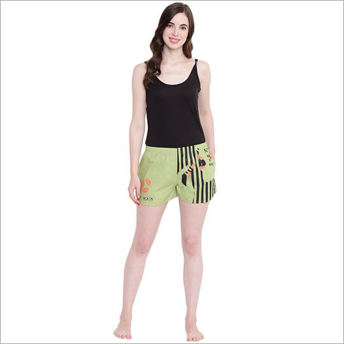 Get Ready Boxer Shorts - Cotton Blend, S/M/L/XL Sizes, Green Printed Design | Fashionable and Comfortable Women's Sleepwear