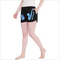 Bajaate Raho - Washed Cotton Blend Boxer Shorts, Black Printed Design For Women, Size M