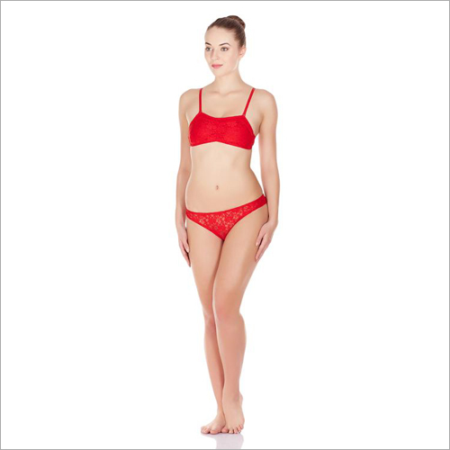 Red Non Wired Lace Lingerie Set