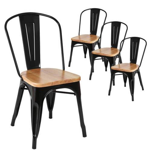 Tolex Wood Chair - Metal and Wood, Black, Stackable | Space-Saving, Durable, Stable, Industrial Style