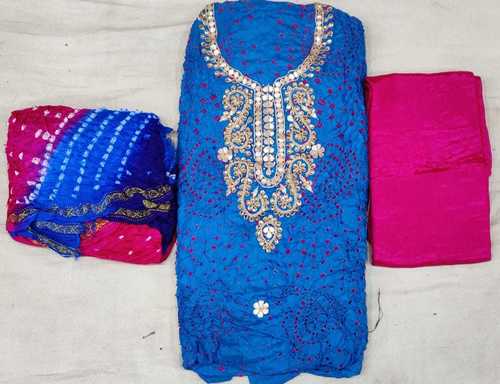Silk Blue Color Gottapati Bandhej Suit - Application: Women Material