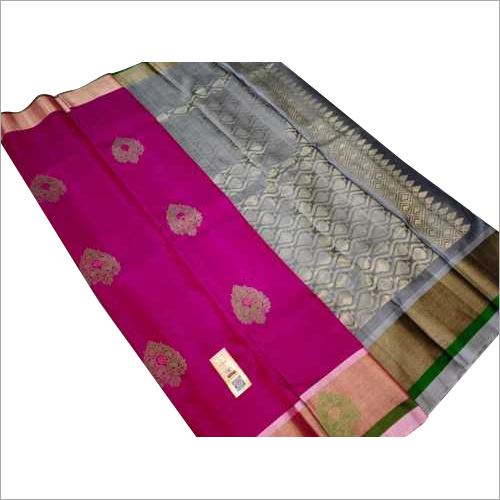pure silk saree with meena butta all over saree and sidebutta