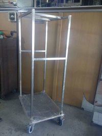 Square Stainless Steel Luggage Trolley - Silver Finish, Metal Folding Handle, Flexible For Easy Storage