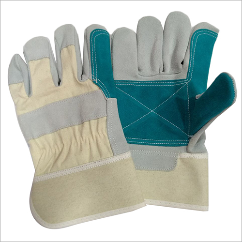 Grey-Blue-Cream Double Palm Split Canadian Leather Gloves