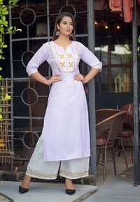 Party Wear Unstitched Handwork Kurti Palazzo - Color: Purple