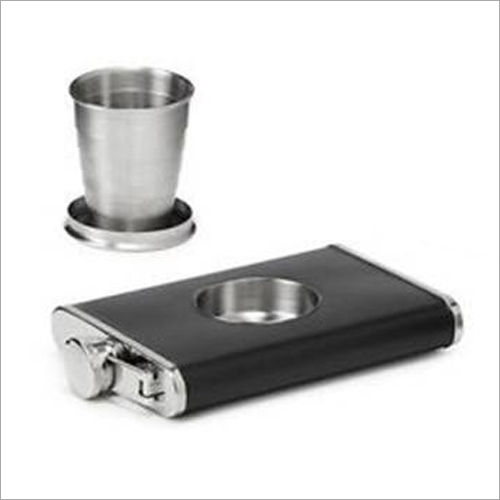 Leatherite 9 OZ Hip Flask with Inbuilt Shot Glass