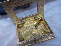 Antique Wooden Dry Fruit Box - 10x7x3 Inches | Durable Wood, Gold Finish, 4 Compartments, Hinge Closure, Glass Top