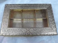 Wooden Dry Fruits Box - 12x8x4 Inches | Polished Gold Finish, 5 Compartments, 1.5 Kg Weight, Lid Closure
