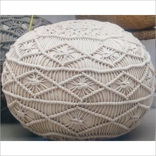 White Macrame Pouf