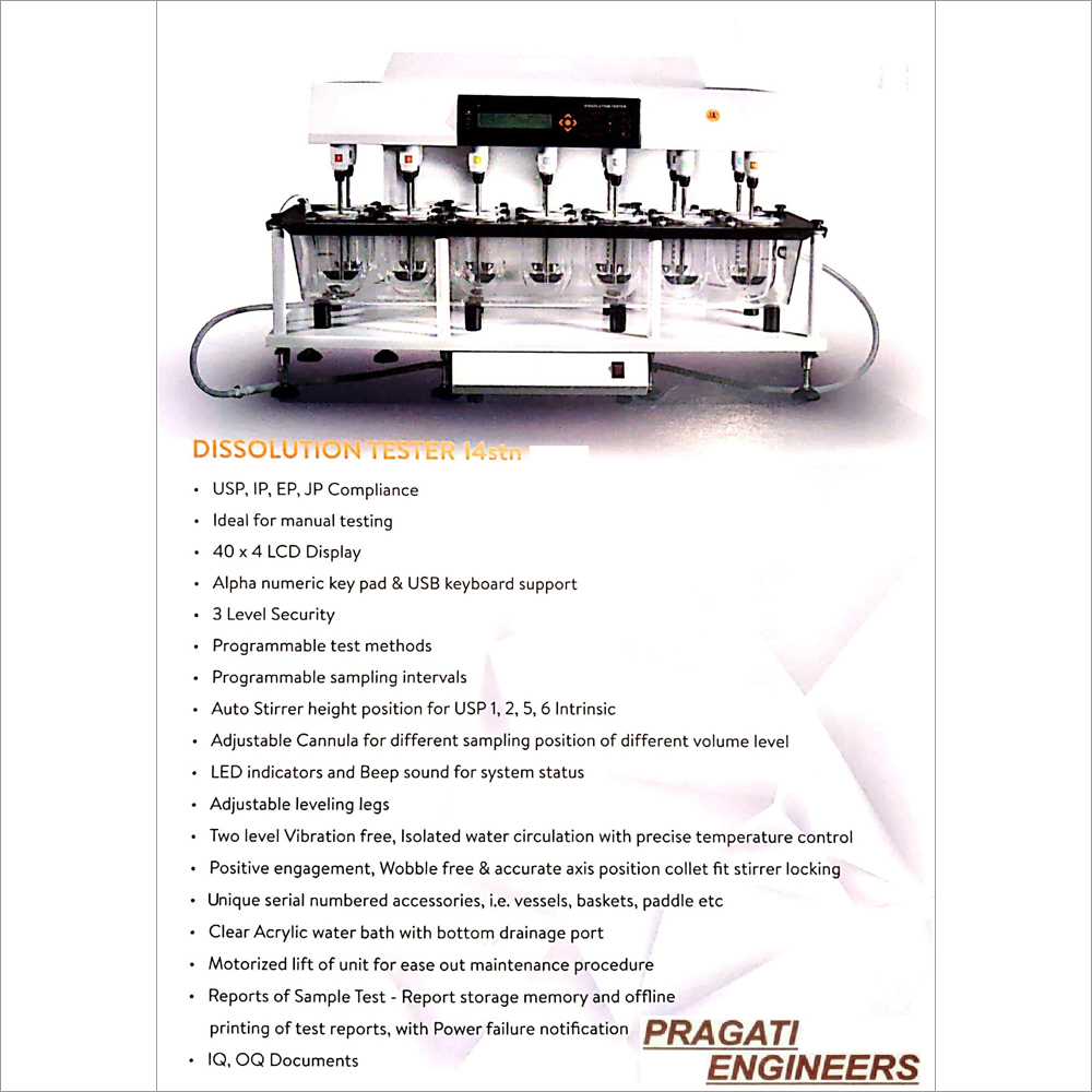Dissolution Tester 14 stm By PARAG EXPORTS (C/o PRAGATI ENGINEERS)