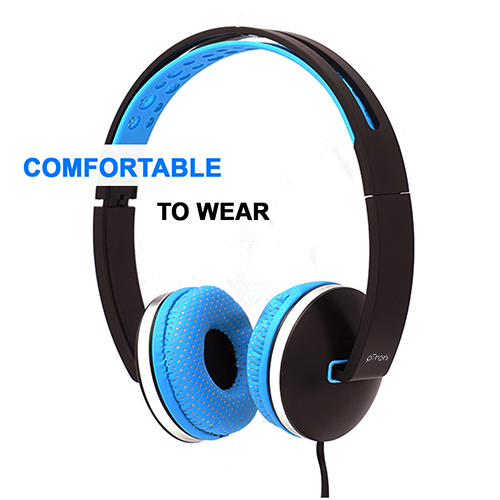 pTron Rebel On-the-Ear Stereo Sound Headphones with Mic (Neon Blue)