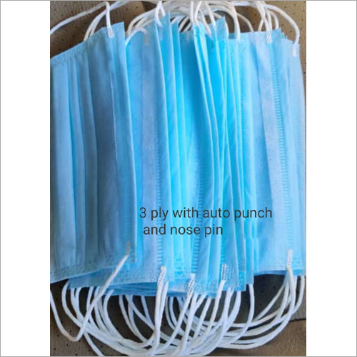 Sky Blue 3 Ply With Auto Punch With Nose Pin Face Mask