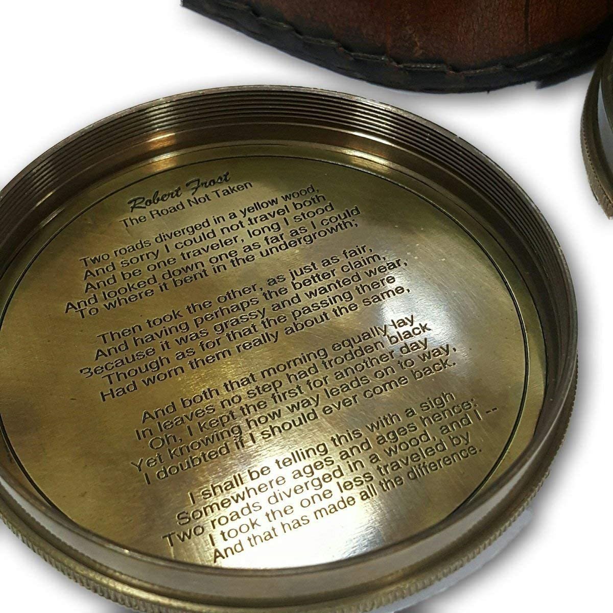 NauticalMart Antique Brass Compass Robert Frost Vintage Poem Engraved Navigation Compass