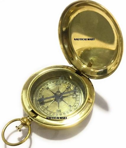 Nautical Nauticalmart Handmade Brass Push Button Compass -Direction Compass, Brass Pocket Compass, Pirate Gift Compass