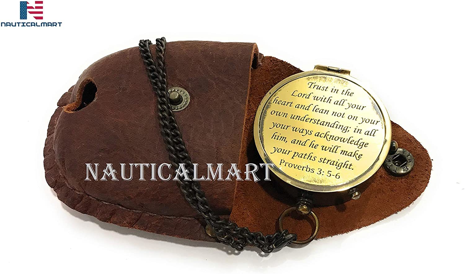 NauticalMart Brass Compass Trust in The Lord with All Your Heart Engraved Compass, Proverbs 3: 5-16