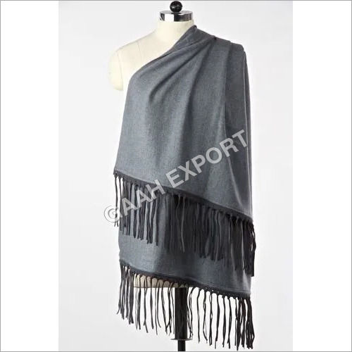 Cashmere Pashmina Leather Suede Tussle Stole