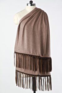 Cashmere Pashmina Leather Suede Tussle Stole