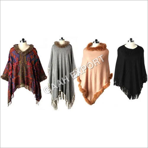 Cashmere , Wool Suede Tussle Poncho , Size-Free