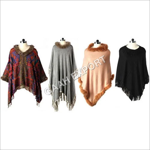 Cashmere  Wool Suede Tussle Poncho