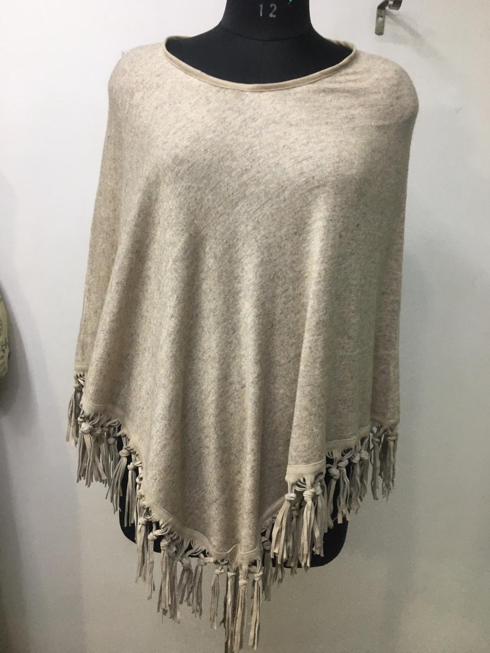 Cashmere  Wool Suede Tussle Poncho