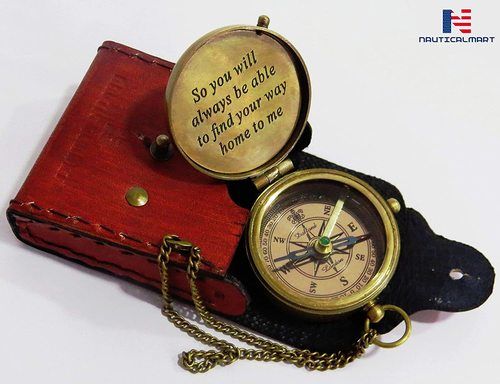 Antique Nautical Brass Pocket Compass Engraved (Faith Guide You)
