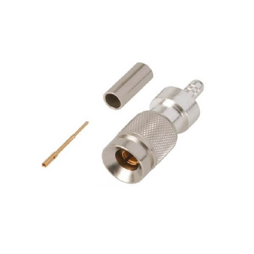 1.0/2.3 Connector Straight 75Î© Plug Solder Termination For Cable Mount - Brass/Nickel-Plated Body, 26mm x 8mm, Metallic Silver, Push-Pull Locking, Low VSWR, Gold-Plated Contacts, Up to 4 GHz Frequency