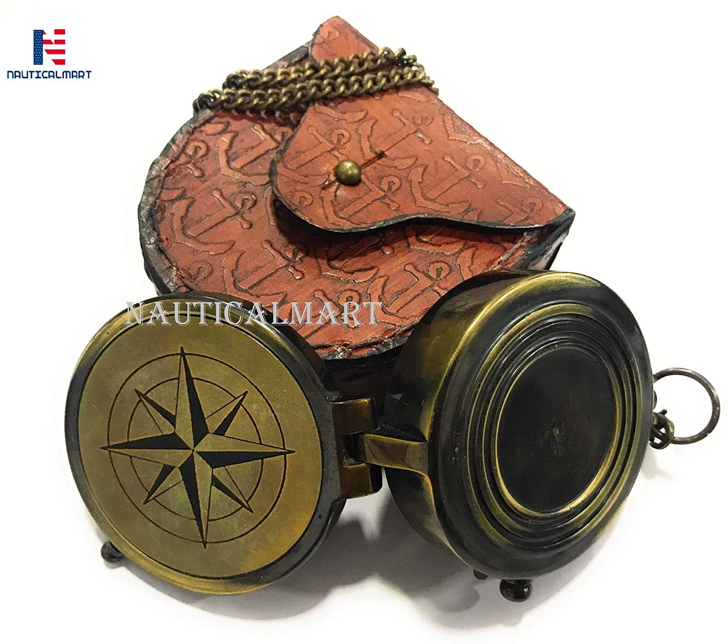 Brass Compass Will Protect You Proverbs 2:11 Antique Compass with Leather case Anchor Stamped