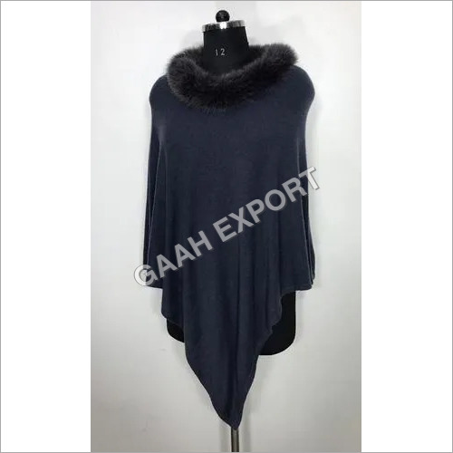 Cashmere Knitted  Neck Fur Poncho , Size-free