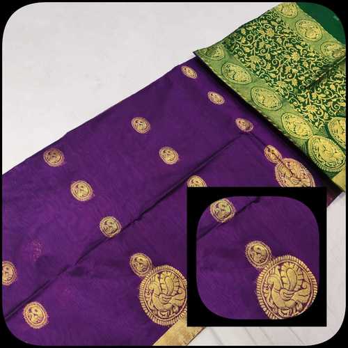 silk cotton saree purple with green combination