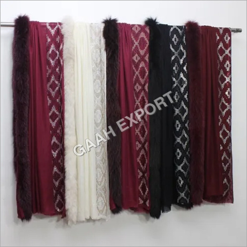Pashmina One Side fur and One Side  Crystal Stole , Size-70x200cm
