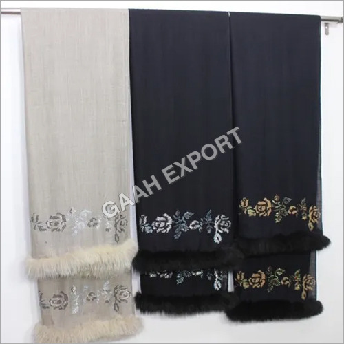 All Color Cashmere Crystal Border And Border Fur Stole , Size-70X200Cm