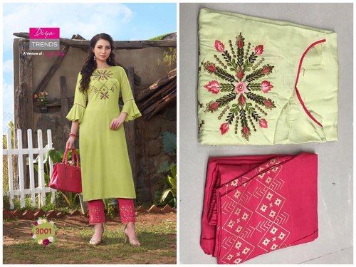 Reyon Ladies Kurti Pant With Dupatta, Hand Wash at Rs 925 in Ahmedabad