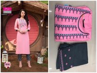 Rayon Cotton Flax Kurti With Plazzo And Pant pair