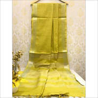 Linen Saree - 5.5 Meters Length, 1.1 Meters Width | Yellow Plain Design For Party Wear
