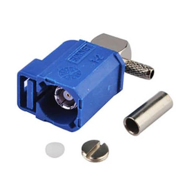 Fakra Plastic Connector Fakra C Female Right Angle Blue Crimp Solder Connector For RG174 RG316 Cable