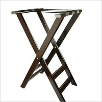 Tray Jack Stand Wood  Crome Plated 31ht - Color: Chocolate Brown