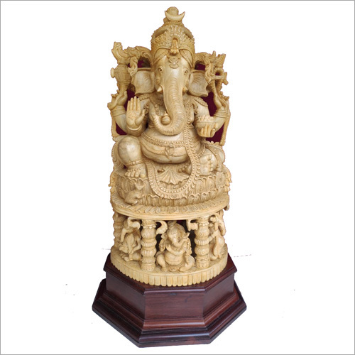 Wooden Lord Ganesh Statue with Back