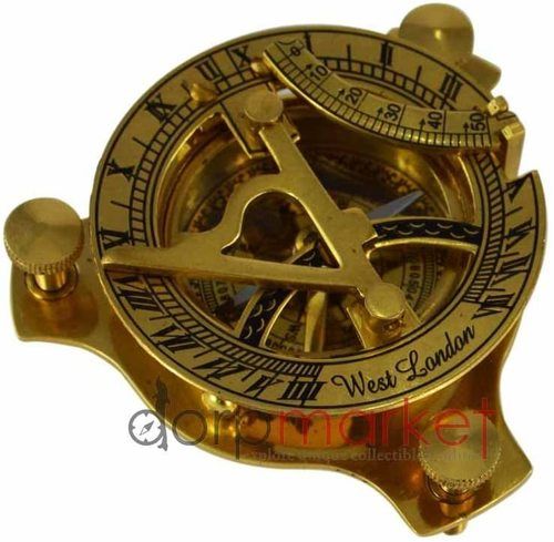 NauticalMart Brass Sundial Compass Clock with Wooden Box West London Gift Vintage Authentic Giftanti