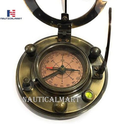 Brass Sundial Compass Gilbert Gift Camping/Hiking Steampunk Accessory - Antique Finish - Beautiful -Sundial Clock (Antique Brass Sundial)