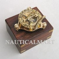 Nautical Nauticalmart Solid Brass 3" Sundial Compass With Inlaid Hardwood Box