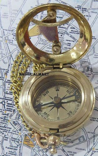 Nautical Nauticamart Brass Push Button Direction Pocket Sundial Compass