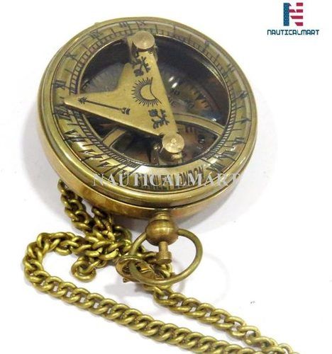 Brass Push Button Compass Maritime Nautical Mini Sundial Compass Desk Gift (Antique)