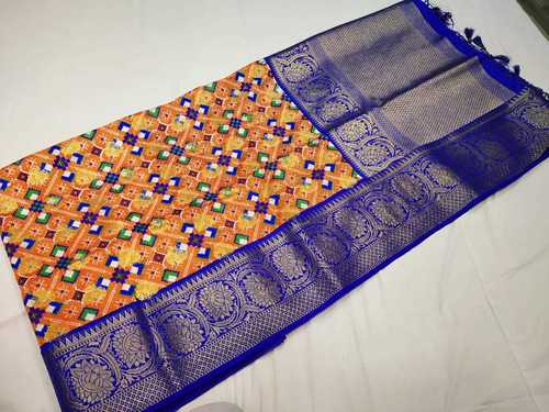 patan patola sarees orange with blue combination