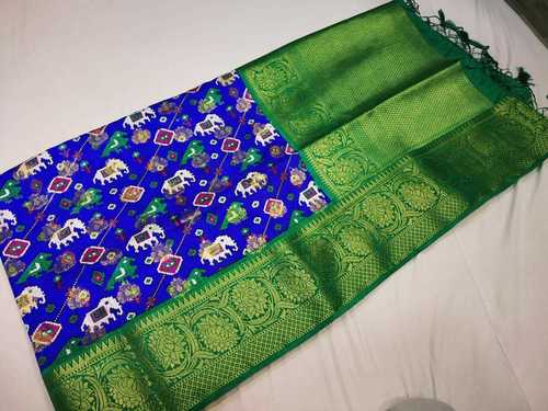 patan patola saree blue with green combination