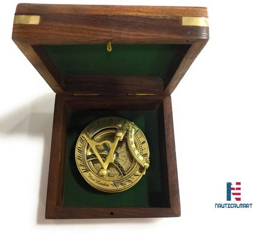 Nautical Nauticalmart Nm0318891B Brass Sundial Compass With Hardwood Box 3" - Case Pack Of 16