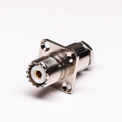 UHF Female Connector Straight 4 Hole Flange Clamp Type For Cable