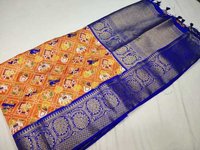 patan patola saree  orange with blue
