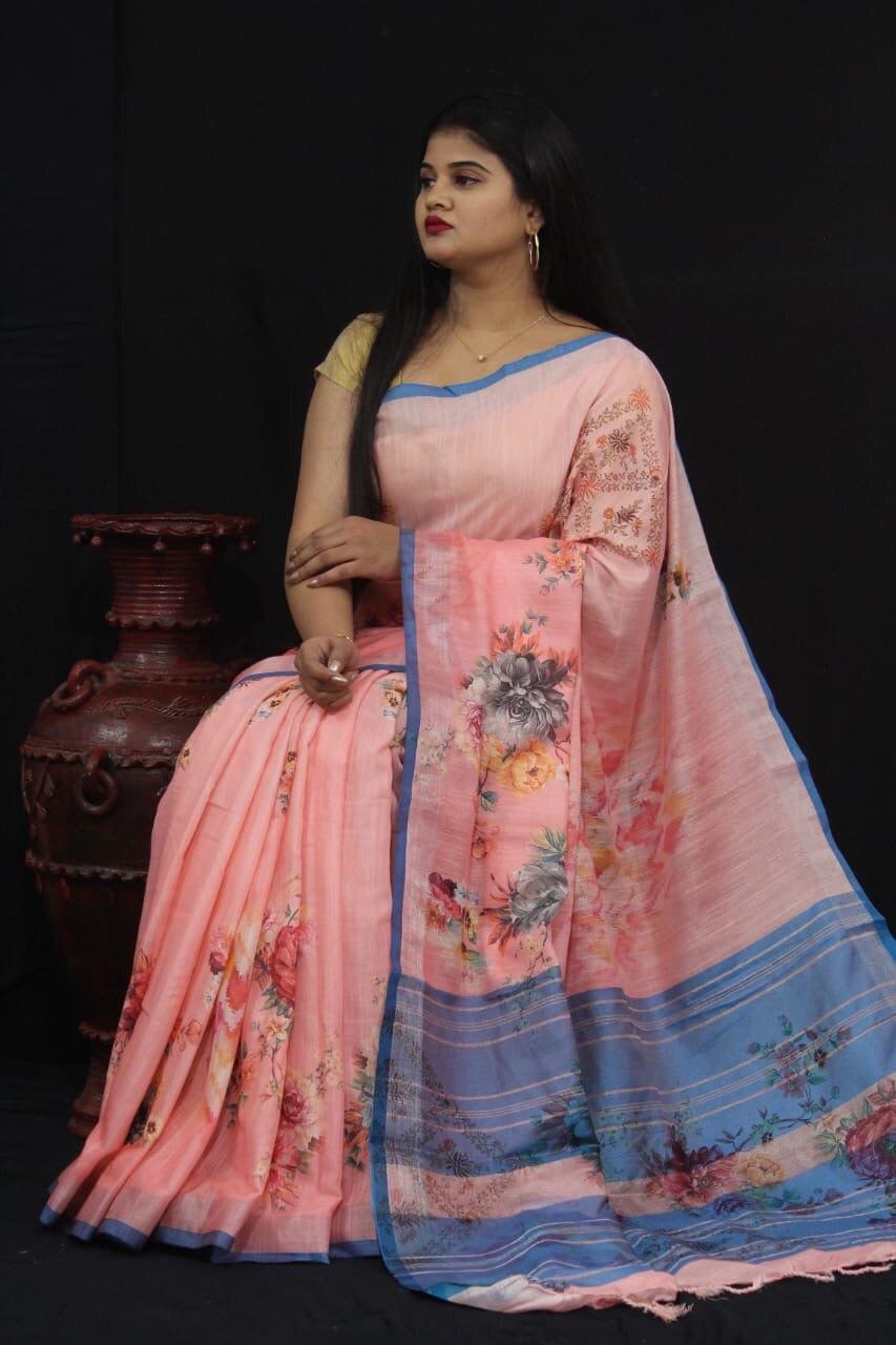 Jacquard Linen fabric saree