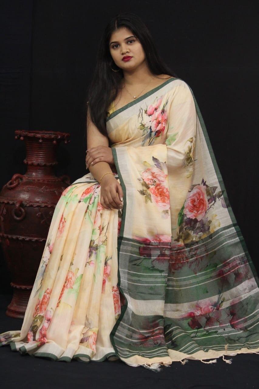 Jacquard Linen fabric saree